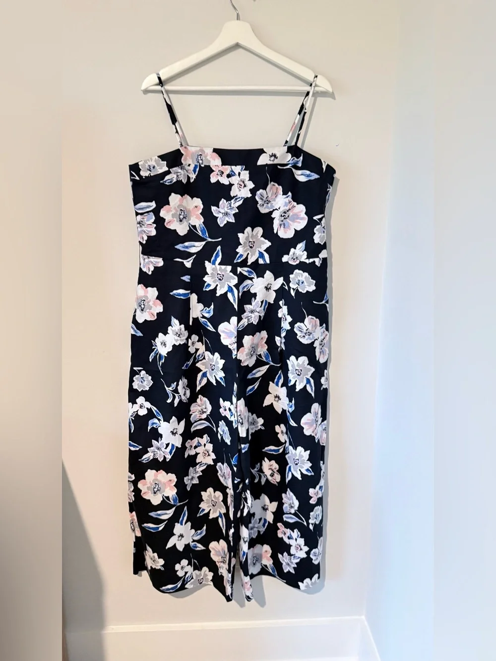 Banana Republic Floral Linen Wide Leg Jumpsuit Women 14 Vacation Travel Casual